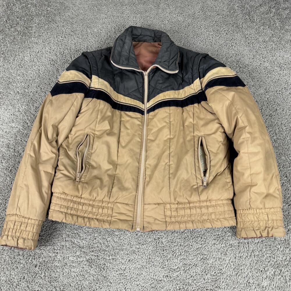 Vintage Weather Breaker Jacket Mens M Convertible Puffer Quilted Zip Striped
